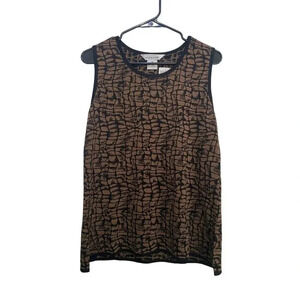 Exclusively Misook Brown Sleeveless Leopard Print Shell Tank Top Size Medium